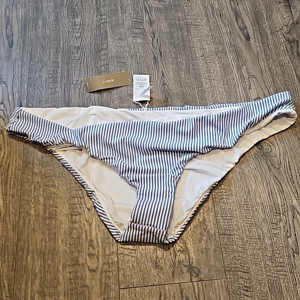 J. Crew Hipster Bikini Bottom In Seer Sucker Blue and White Size 2x BNWT